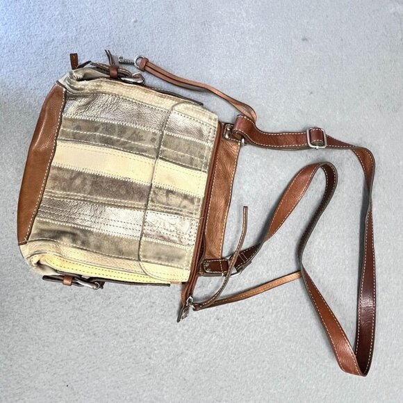 Fossil Leather Crossbody Bag MultiTexture Brown, Gray, Silver Vintage Classic - Picture 13 of 16